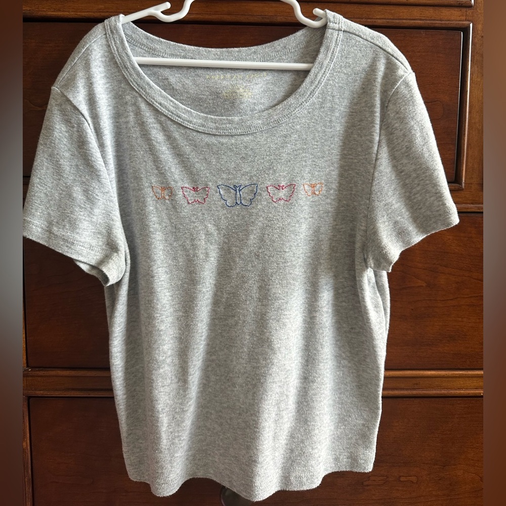 Light gray Baby tee with Butterfly Embroidery